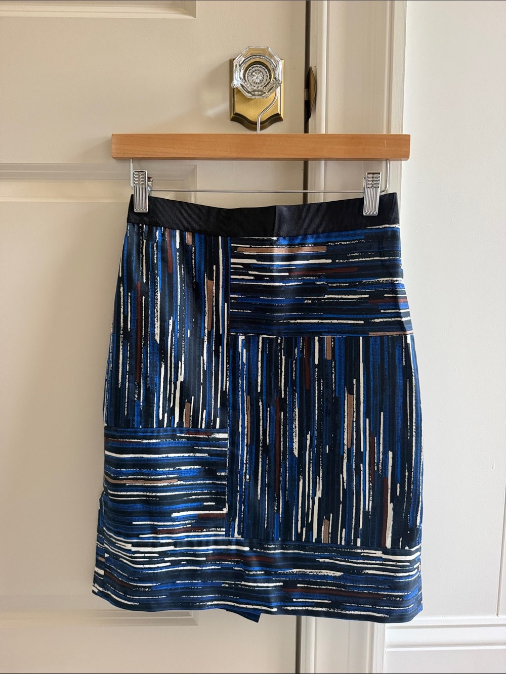 Ann Taylor Blue Multi-Panel Stripe A-Line Skirt